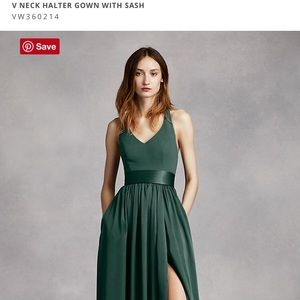 Vera Wang V Neck Halter Gown with Sash
